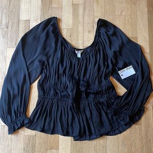 NWT Nine West Black Long Sleeve Corset Detailed Top